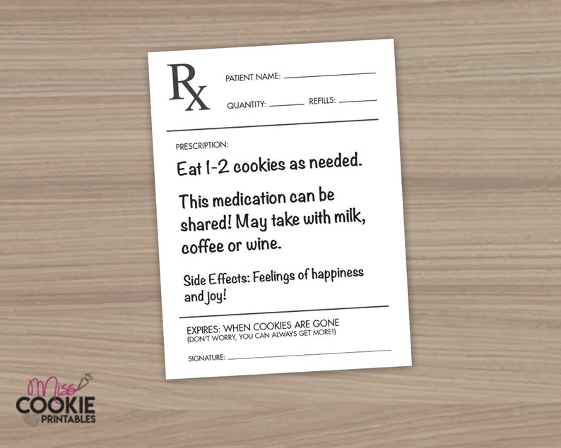 Printable Rx Label for Cookie Prescription Jar 3 x 4 Cookie Rx Jar Label Nurse Appreciation Gift Get Well Soon Cookie Gift image 2