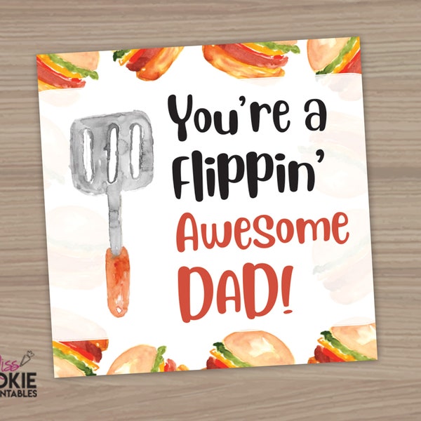 You're a Flippin' Awesome Dad! Father's Day Cookie Tag, 2" Square Father's Day Cookie Tag, Fathers Day Cookie Tag, Grilling Cookie Tag