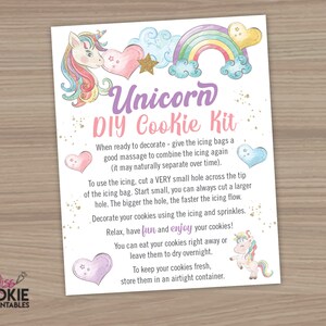 Einhorn DIY Cookie Kit Anleitungskarte 10x15, Einhorn Cookie Dekoration Karte, Herz Regenbogen Cookie DIY Karte, DIY Anleitung Cookie Karte