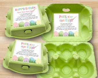 Paint Your Own Eggs Egg Carton Printable File, Happy Easter PYO Egg Carton Label, 6 pack Egg Carton Paint Your Own Eggs Cookies Instructions