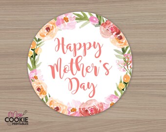 Printable Happy Mother's Day Cookie Tag 2 inch Round Mother's Day Cookie Tag - Cookie Tag Mom Cookie - Cookie Tag - Cookie Packaging