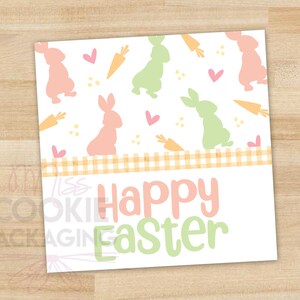 Joyeuses Pâques 2" Cookie Tag, Bunny Carrot Heart Colorful Easter Cookie tag, Easter Gift Tag, Bunnies Hearts Carottes Dots Cookie Packaging Tag