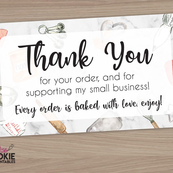 Printable “Thank You for your order and for supporting my small business!” Bakery Customer Pick Up Card Cookie Thank You Card Packaging