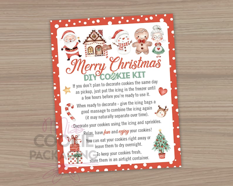 Merry Christmas DIY Cookie Kit Instructions Card | Etsy