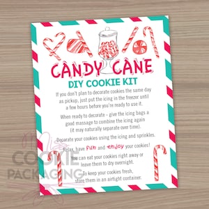 Candy Cane Cookie Kit Instructies Kaart 4"x5", Kerst Kids DIY Cookie Decorating Kit Card, Winter Pepermunt Cookie Activiteit Instructies