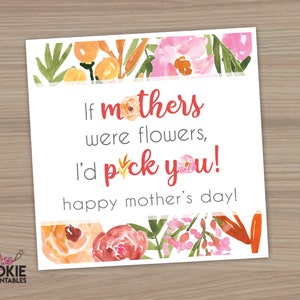 May include: A printable Mother's Day card featuring a floral design and the text "If mothers were flowers, I'd pick you! Happy Mother's Day!"