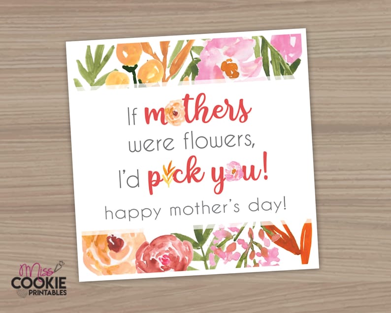 May include: A printable Mother's Day card featuring a floral design and the text "If mothers were flowers, I'd pick you! Happy Mother's Day!"