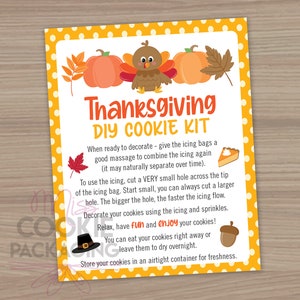Thanksgiving Dekorieren Sie Ihre eigenen Cookie Kit Anweisungen Karte 10x15, Kinder Cookie Dekoration Kit Karte, Türkei Kürbis Blatt DIY Cookie Kit Karte