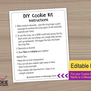 EINFACHE DIY Cookie Kit Anleitung - Druckbare Karte - 10 x 12 cm - Cookie Kits - Cookie Dekoration Kit Anleitung - Digitaler Download
