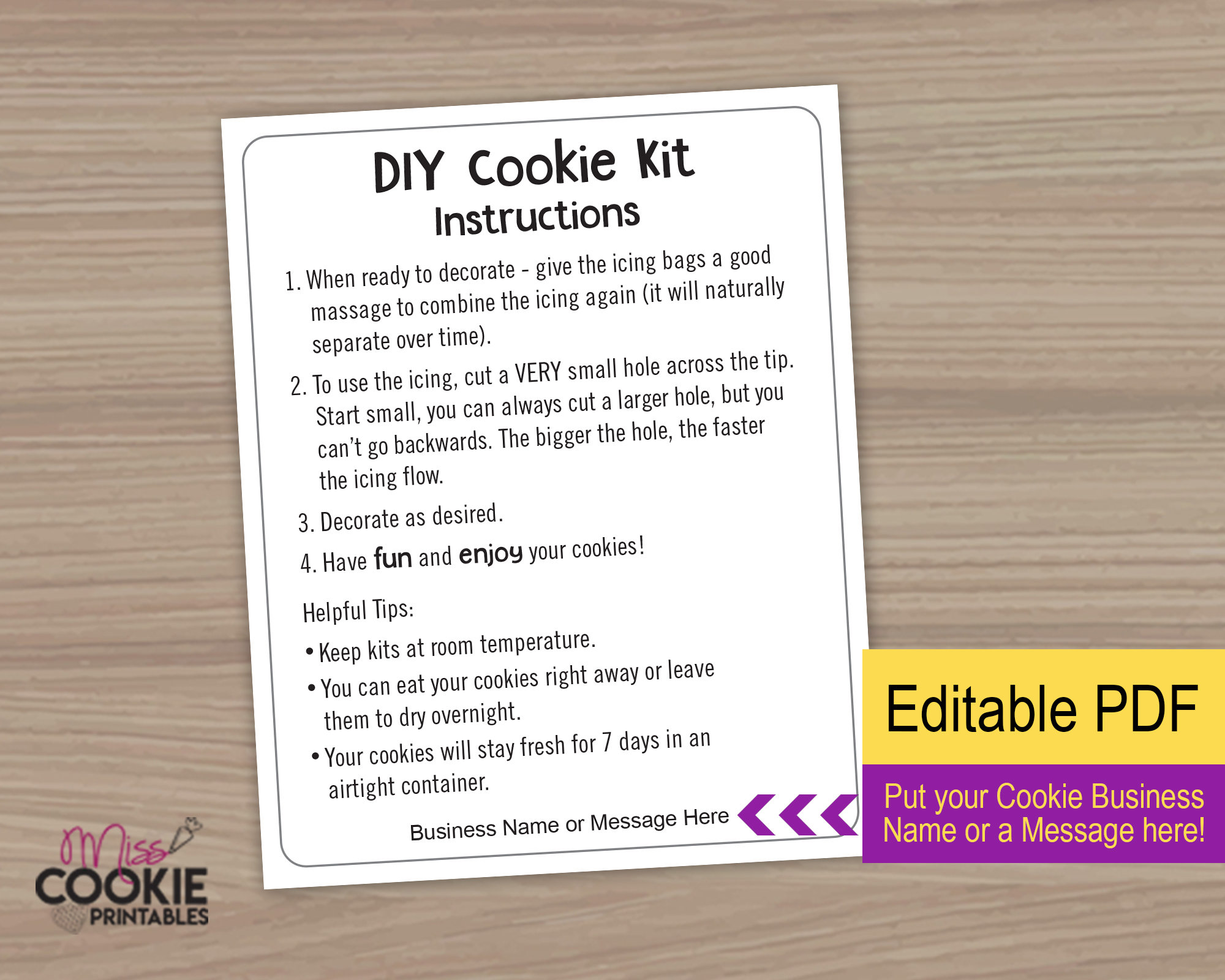 SIMPLE DIY Cookie Kit Instructions - Printable Card - 4
