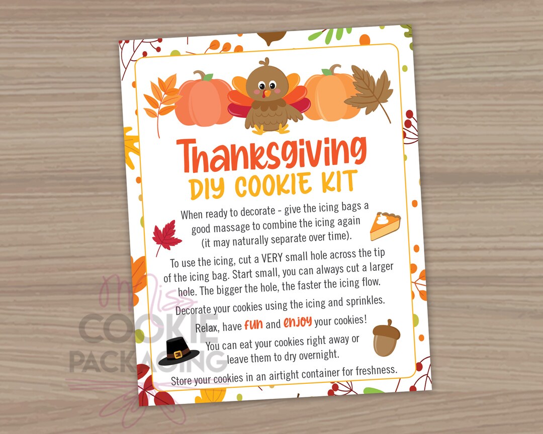 Thanksgiving Decorate Your Own Cookie Kit Instructions Card 4x5, Kids