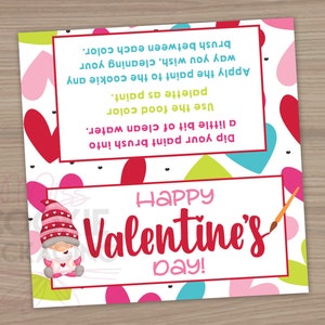 4&quot; PYO Gnome Happy Valentine&#39;s Day Cookie Bag Topper, Paint Your Own Valentine Cookie TOPPER, Valentines Day Heart Cookie Gift Bag Topper