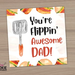 You&#39;re Flippin&#39; Awesome Dad! Father&#39;s Day Cookie Tag, 2&quot; Square Fathers Day Cookie Tag, Fathers Day Cookie Tag, Cookie Packaging, Cookie Tag