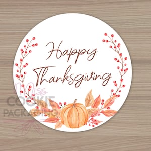Happy Thanksgiving 2&quot; Wreath Cookie Tag, Fall Pumpkin Wreath Round Fall Autumn Cookie Bag Tag Thanksgiving Cookie Label Tag Cookie Packaging