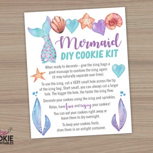 Zeemeermin DIY Cookie Kit Instructies Kaart 4"x5", Shell Sea Cookie Decorating Card, Zeemeermin Staart Clam Starfish Cookie Kit DIY Instructiekaart
