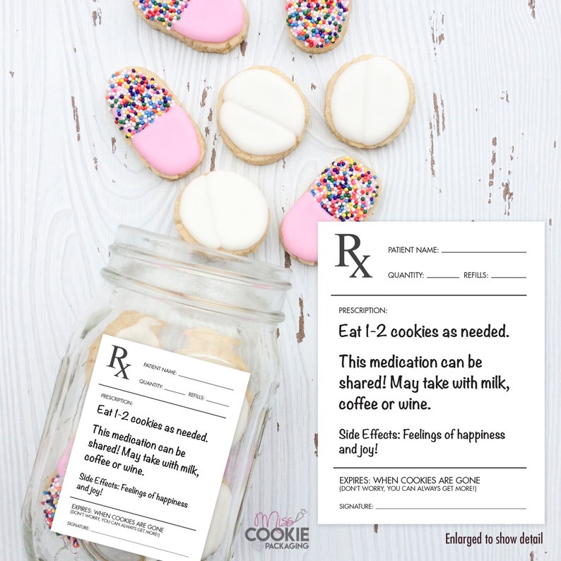 Printable Rx Label for Cookie Prescription Jar 3 x 4 Cookie Rx Jar Label Nurse Appreciation Gift Get Well Soon Cookie Gift image 1