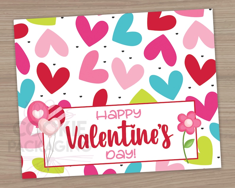 Hearts Cookie Gift Bag Topper Valentines Day Heart Cookie Gift Topper Valentine Cookie TOPPER 5 Happy Valentine/'s Day Cookie Bag Topper