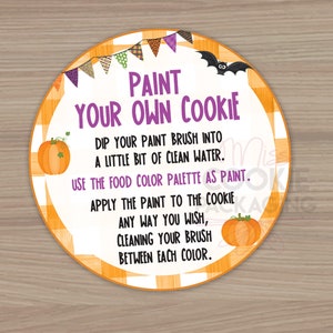 Halloween PYO 2&quot; Cookie Tag, Halloween Paint Your Own Cookie Bag Tag, Orange Pumpkin Paint Cookie Label Tag, Halloween Cookie Packaging