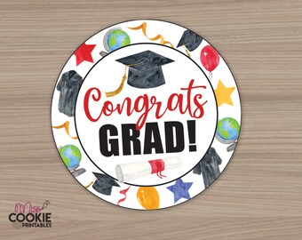 Para impressão “Parabéns GRAD!” Etiqueta de biscoito de 2 polegadas redonda para celebração de formatura Etiqueta de biscoito - Etiqueta de formatura de quarentena - Etiqueta de embalagem de biscoito