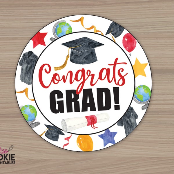 Printable “Congrats GRAD!” Cookie Tag 2 inch Round Graduation Celebration Cookie Tag - Quarantine Graduation Tag - Cookie Packaging Tag