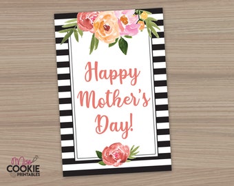 Printable "Happy Mother's Day" Floral 2" x 3" Cookie Tag - Happy Mother’s Day Cookie Tag - Mother's Day Cookie Tag - Cookie Packaging