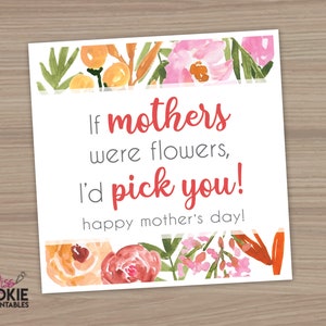 May include: A white card with a floral border and the text "If mothers were flowers, I'd pick you! Happy Mother's Day!"