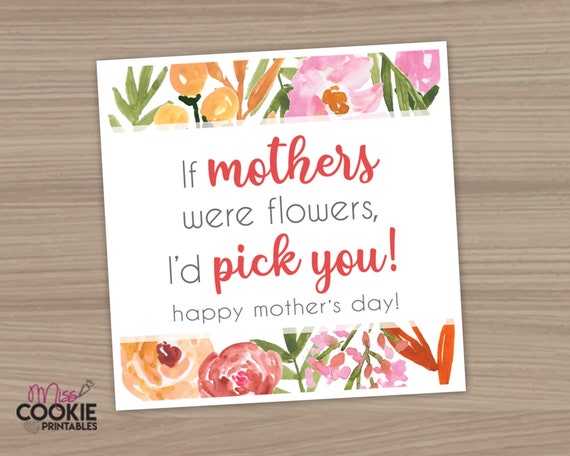 Printable Cookie Bouquet Mother's Day Square Tag 2 inch, 2.5 inch and 3 inch Floral Cookie Tag - Cookie Tag Mother's Day Cookie - Cookie Tag