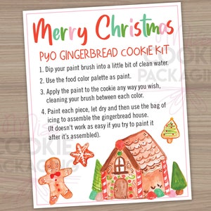 PYO Gingerbread Cookie Kit Instructies Kaart 4" x 5", Merry Christmas PYO Gingerbread House Cookie Kit, Kids Cookie PYO Decorating Kit Card