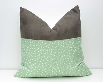 Sage Green Polka Dot Pillow Cover, Gray Suede Throw Pillow, Modern Two Tone Cushion, Neutral Sofa Decor, Farmhouse Accent Pillow, Sage Green