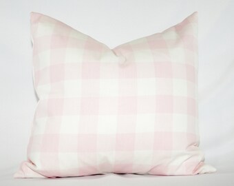 Pink Gingham Pillow Cover, Light Pink Plaid Throw Pillow, Farmhouse Cushion Cover, Pastel Checkered Pillow, Baby Girl Nursery Decor