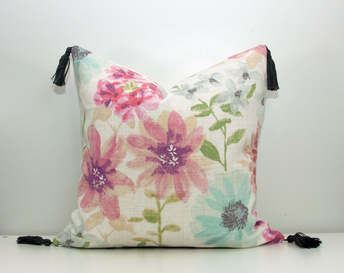 Pink Floral Pillow Cover, Floral Pillow, Linen Floral Pillow, Floral
