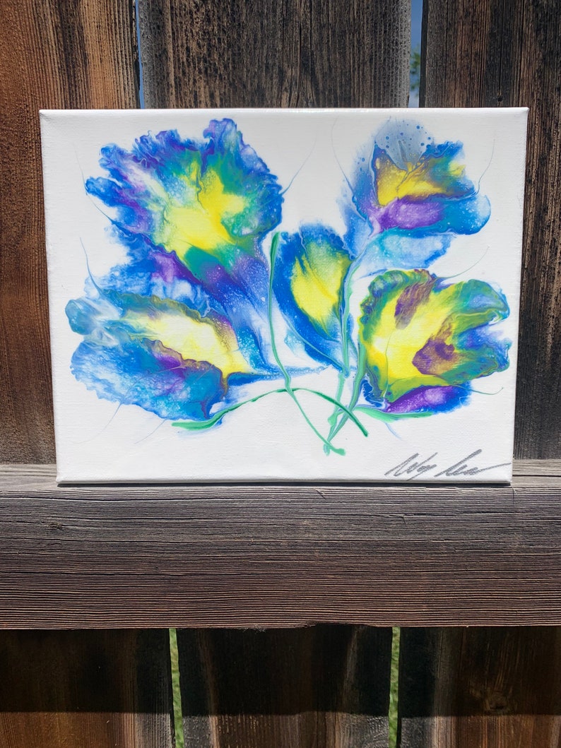 Original Acrylic Pour Painting Reverse Flower Dip Fluid Art Etsy