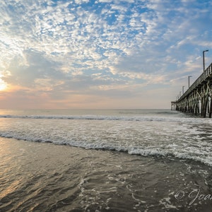 Surf City Ocean Pier, Topsail Island NC Sunrise - Print, Canvas Gallery Wrapped Print