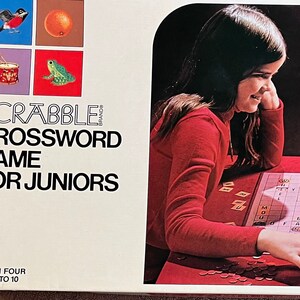 Vintage scrabble-kruiswoordraadselspel voor junioren, S & R-games, vierde editie 1975, compleet spel in goede staat, 6-10 jaar, retro kinderspel
