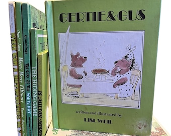 Vintage Children&#39;s Books, Lot Of Ten Green Kid&#39;s Books, Easy Readers, Children&#39;s Library Starter, Home School Books, Charming, Nostalgia