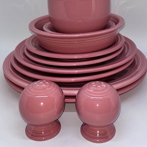 Fiesta Ware by Home Laughlin, Rose, Presentation, Fruit, Medium, Jumbo, & Bouillon Bowls, Dinner, Luncheon, Salad Plates, Mugs, Salt Pepper
