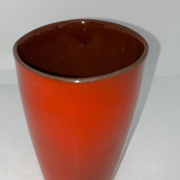 Vintage Frankoma Pottery Flame Orange Drinking Glass, Tumbler, 12 Ounce Cup, Frankoma 5L, Mid Century Modern, Kitschy, Retro Decor