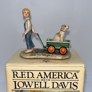 Vintage Lowell Davis Figurine: Boy and Dog, Border Fine Arts