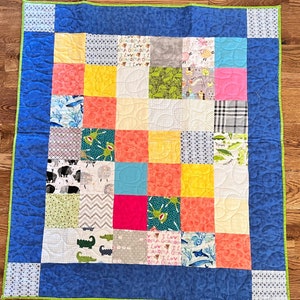 Handmade Flannel Patchwork Baby Quilt: I Spy, Blue & Yellow