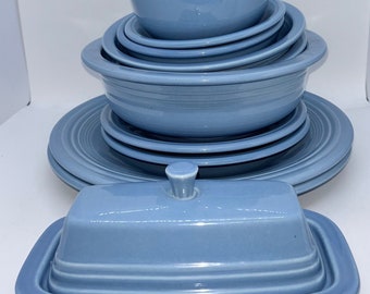 Fiesta Ware By Homer Laughlin, Periwinkle Blue, Dinner And Salad Plate, Large, Medium, Jumbo, Small & Fruit Bowl, Mug, Butter Dish