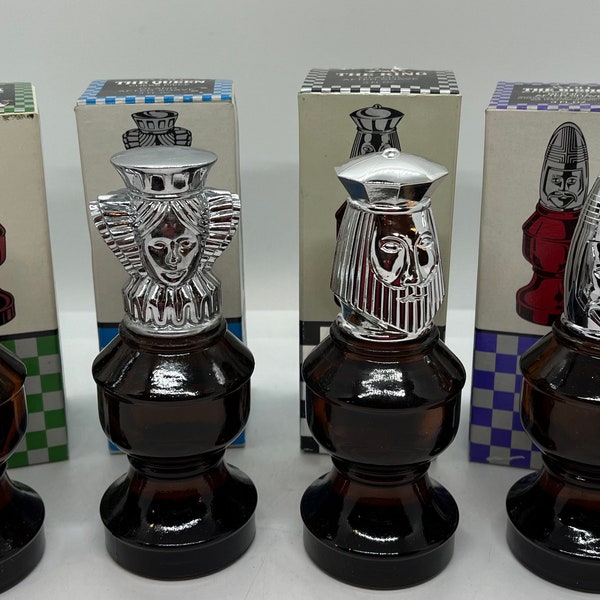 Vintage Avon Chess Bottles, After Shave, The Bishop, Blend 7 After Shave, The King, The Queen, The Rook, Oland After Shave, Avon Chess Piece