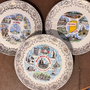 Vintage State Souvenir Plates: Illinois, Indiana, USA China