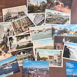 Vintage bundel van 30 Maine ansichtkaarten, poststempel, antieke ephemera, vakantie ansichtkaarten, reismemorabilia, reclame