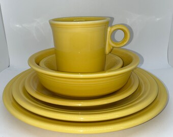 Vintage Fiesta Ware: Sunflower Plates, Bowl, Mug Salt Pepper Set