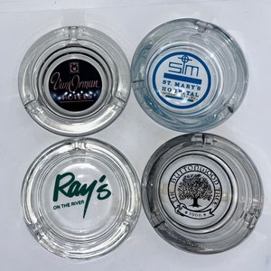 Vintage Advertising Glass Ashtrays - Set of 4 Retro Decor