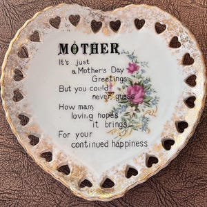 Vintage Heart Shaped Mother&#39;s Day Plate, Mother Poem, Mother&#39;s Day Gift,  5 Inch Plate Wall Hanging Plate, Made In Japan, Gift For Mom