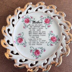 Vintage Atlas Round Mother&#39;s Day Plate, Mother Poem, Mother&#39;s Day Gift,  Hand Painted In Japan, Mother&#39;s Day Gift, 7 1/4 Inch