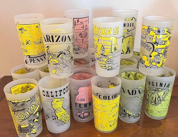 Vintage Hazel Atlas Frosted State Souvenir Glass - Retro Kitsch - Etsy