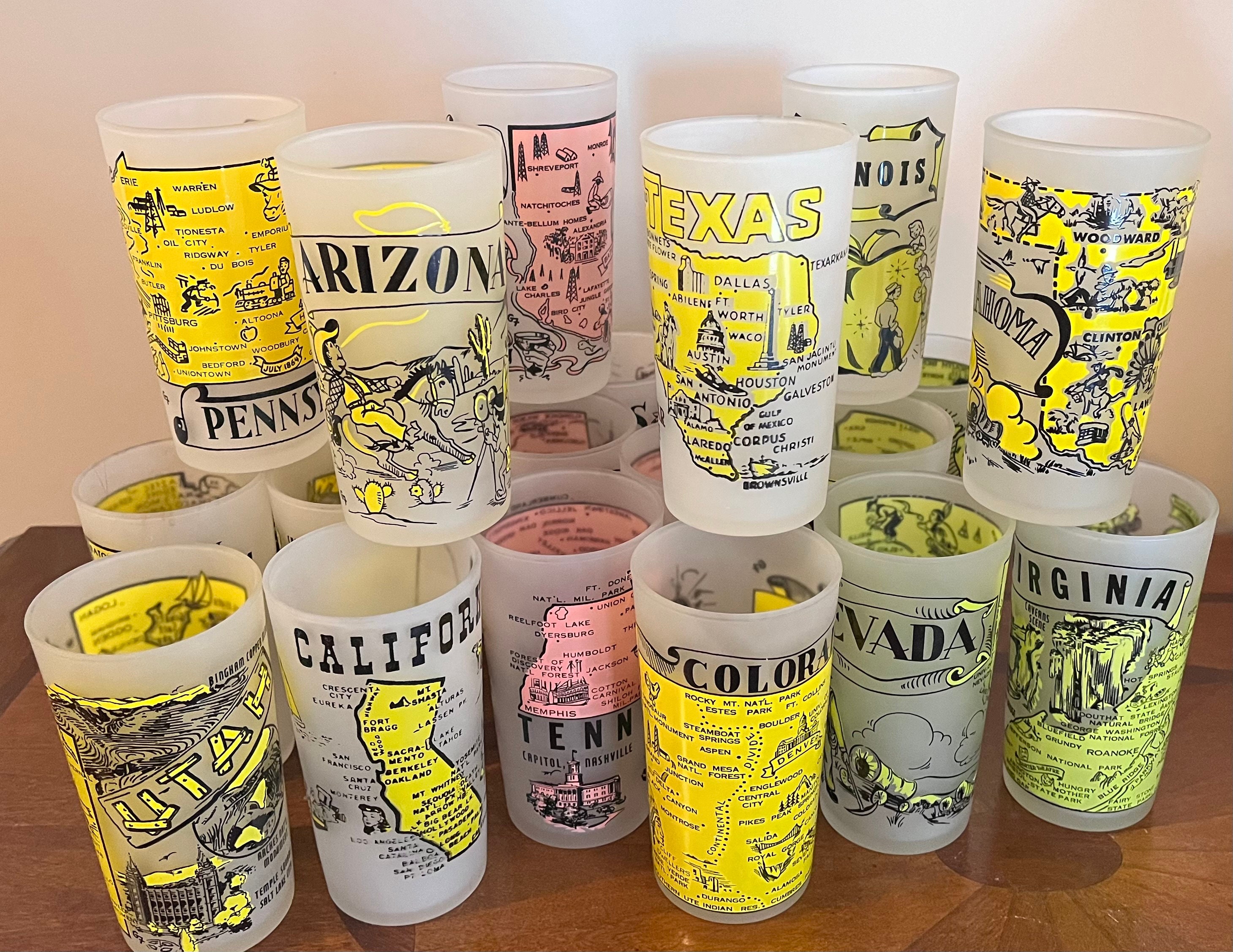 Vintage Hazel Atlas Frosted State Souvenir Glass - Retro Kitsch - Etsy