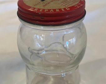 Vintage 1940's Donald Duck Glass Bank Jar From Nash's Prepared Mustard, Lucky Joe Bank